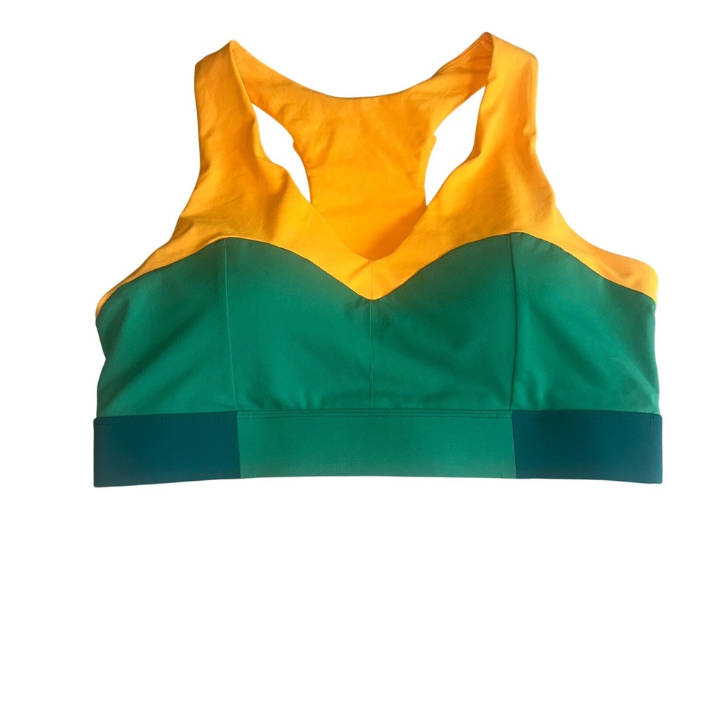 Fabletics Green & Yellow Colorblock Racerback Sports Bra V-Neck Athletic XL Read